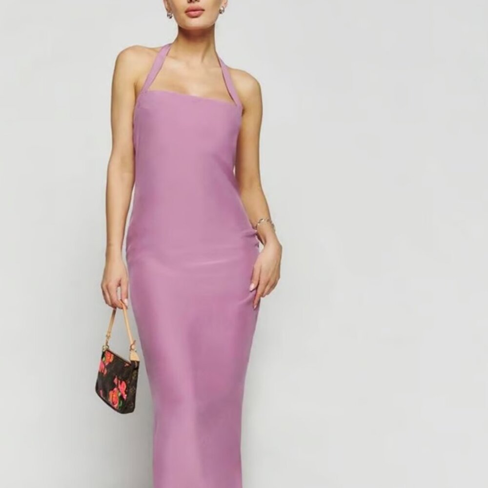 Reformation Dress Alli Silk Dress Sugar Plum Size 10 - Picture 1 of 7